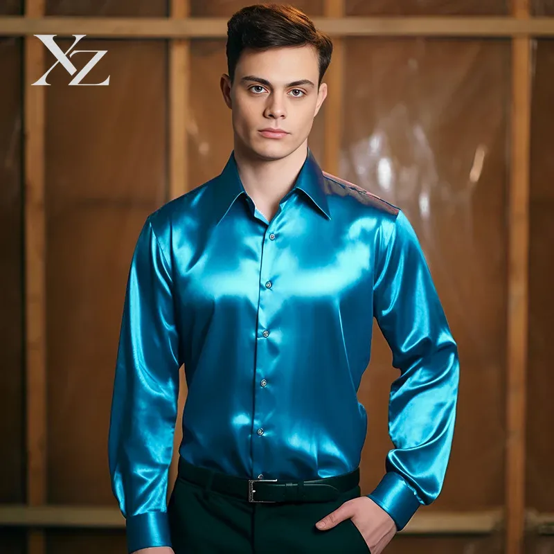 Men's Satin Silk-Like Shiny Sm - огляд і ціна Mens Satin Silk Dress Shirt