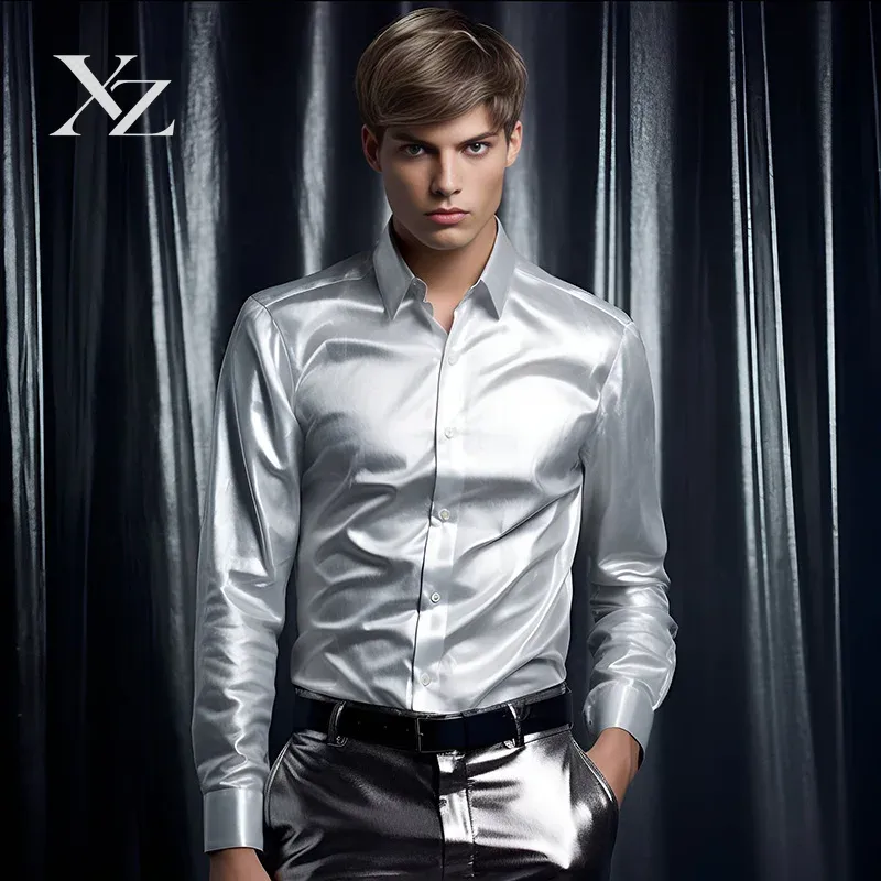 Men's Satin Silk-Like Shiny Sm - огляд і ціна Mens Satin Silk Dress Shirt