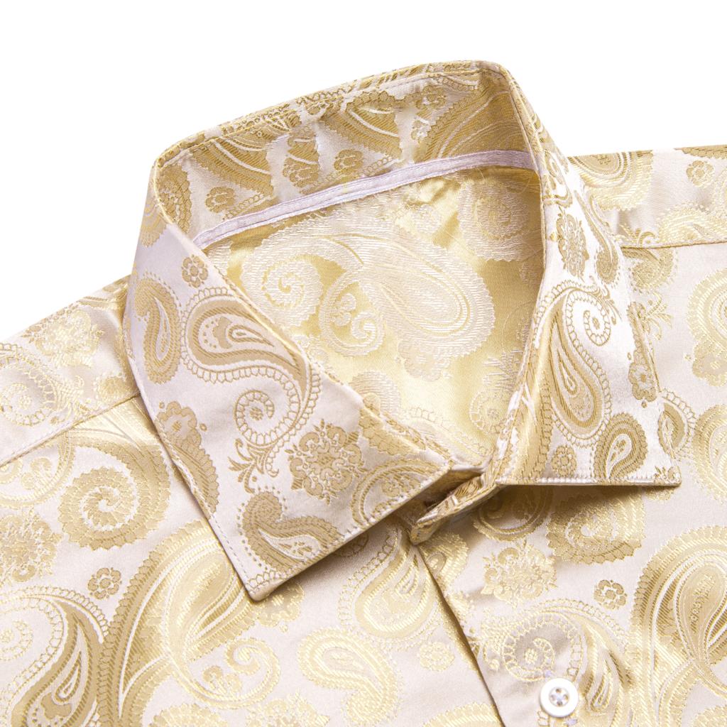 Hi-Tie Gold Beige Ivory Champa - огляд і ціна Mens Satin Silk Dress Shirt